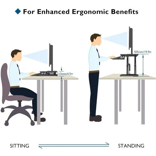 New Upgraded 80cm Desk Converter | Adjustable Height Sit-Stand Riser | Dual Monitor Laptop Workstation With Wide Keyboard Tray | Home | Office