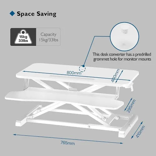 New Upgraded 80cm Desk Converter | Adjustable Height Sit-Stand Riser | Dual Monitor Laptop Workstation With Wide Keyboard Tray | Home | Office