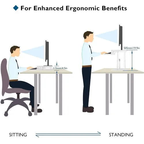 New Upgraded 80cm Desk Converter | Adjustable Height Sit-Stand Riser | Dual Monitor Laptop Workstation With Wide Keyboard Tray | Home | Office