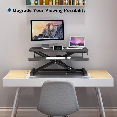 New Upgraded 80cm Desk Converter | Adjustable Height Sit-Stand Riser | Dual Monitor Laptop Workstation With Wide Keyboard Tray | Home | Office