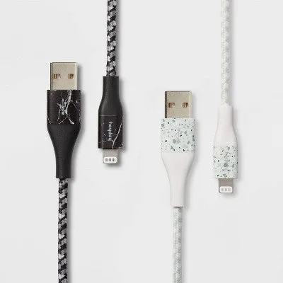 Open Box - 6' USB-A 2pk Braided Cable - heyday Marble/Terrazzo