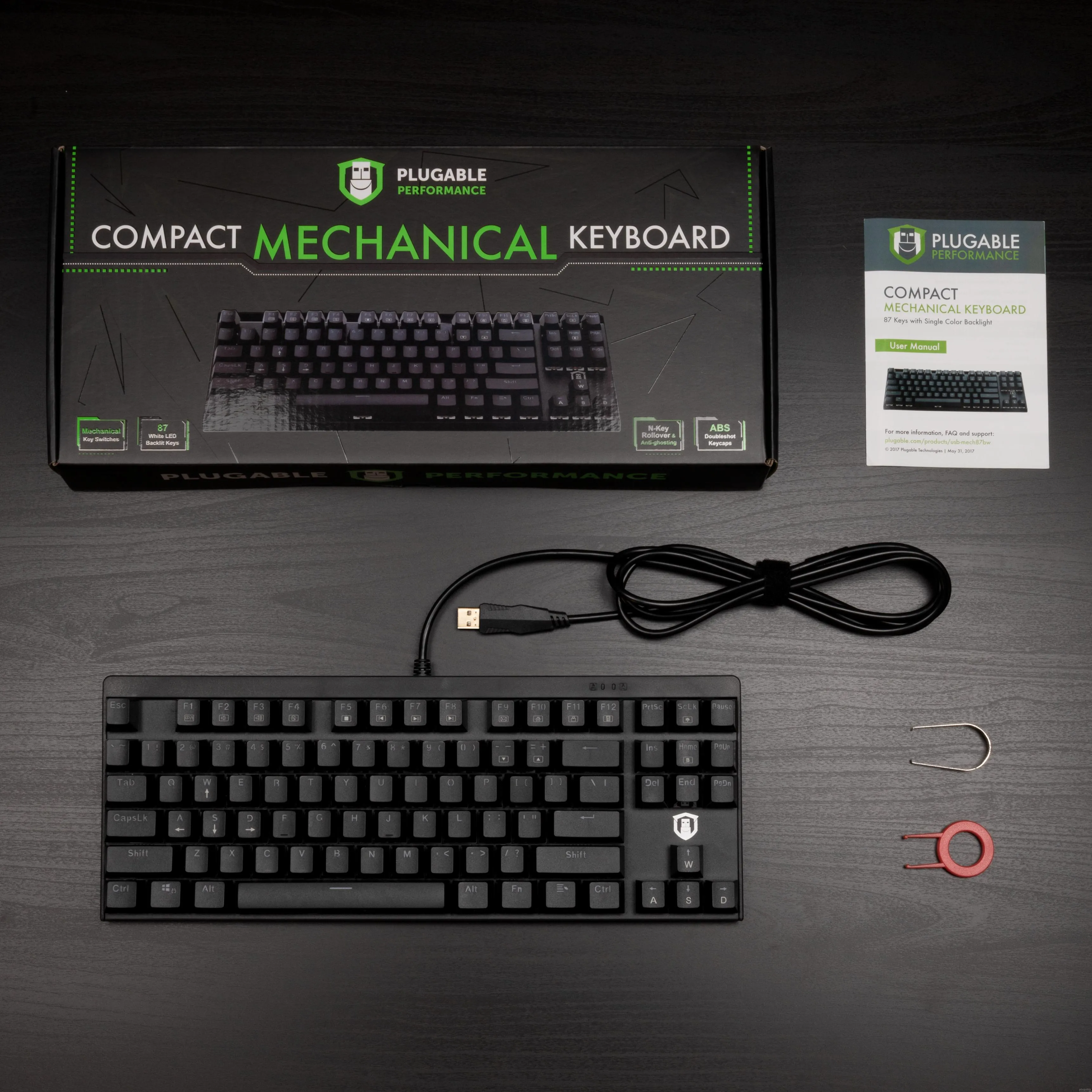 Plugable Compact 87-Key Mechanical Keyboard With Red-Style Switches