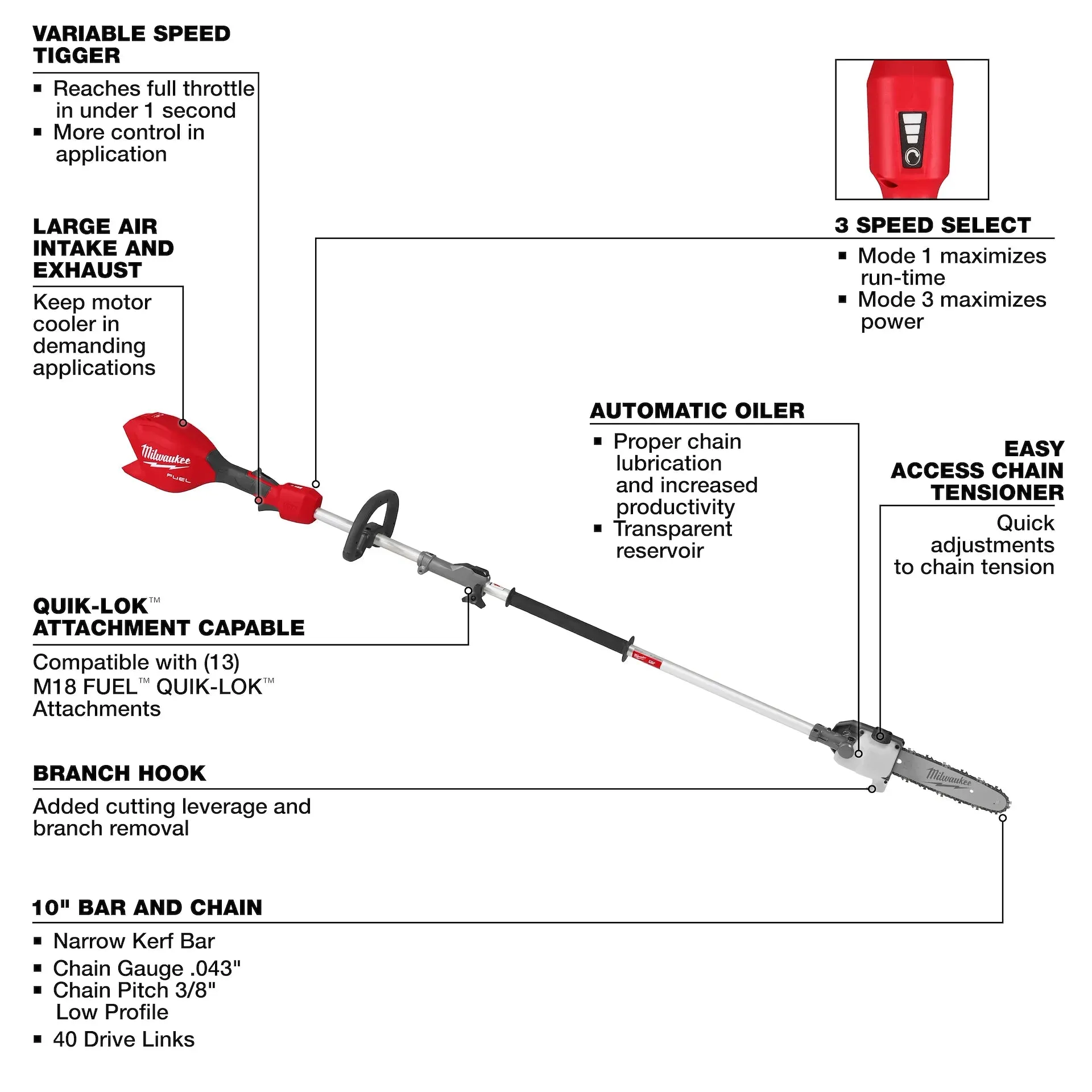 Pole Saw - Milwaukee M18 FUEL™ Pole Saw w/ QUIK-LOK™, 3016-20PS / 3016-21PS