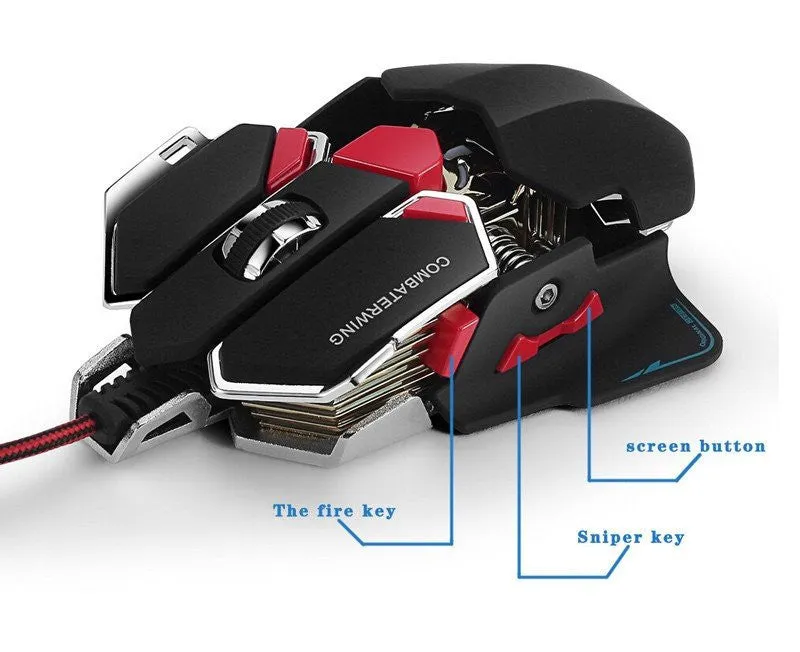 PRO | GAMER "COMBATER WING" 4800 DPI ADJUSTABLE OPTICAL MECHANICAL GAMING MOUSE PROGRAMMABLE 10 BUTTON USB WIRED MICE COMPETITIVE GAME MOUSE