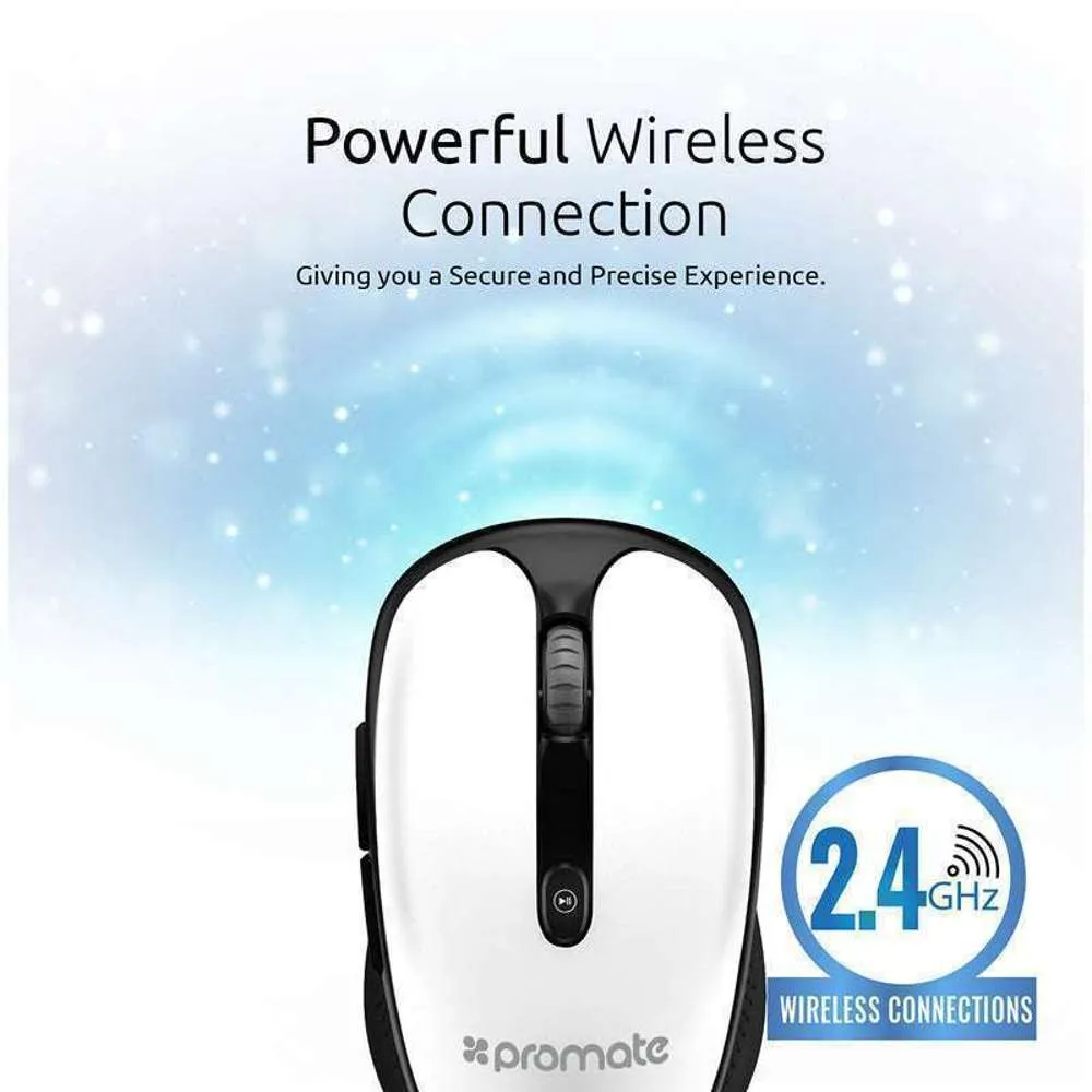 Promate 2.4GHz Multimedia Wireless Mouse Play/Pause Volume Control