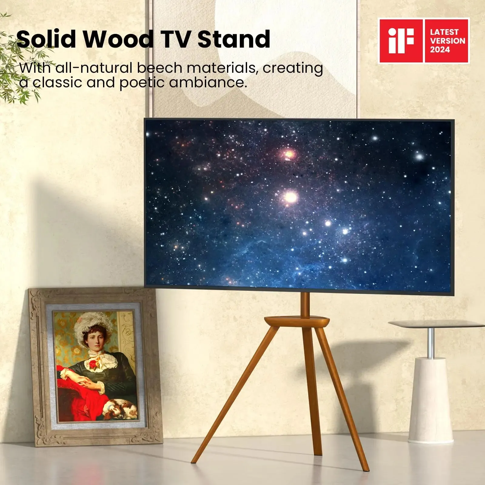 PUTORSEN TV stand wood - Tripod TV stand height-adjustable for TV 45-65 inch up to 40 kg