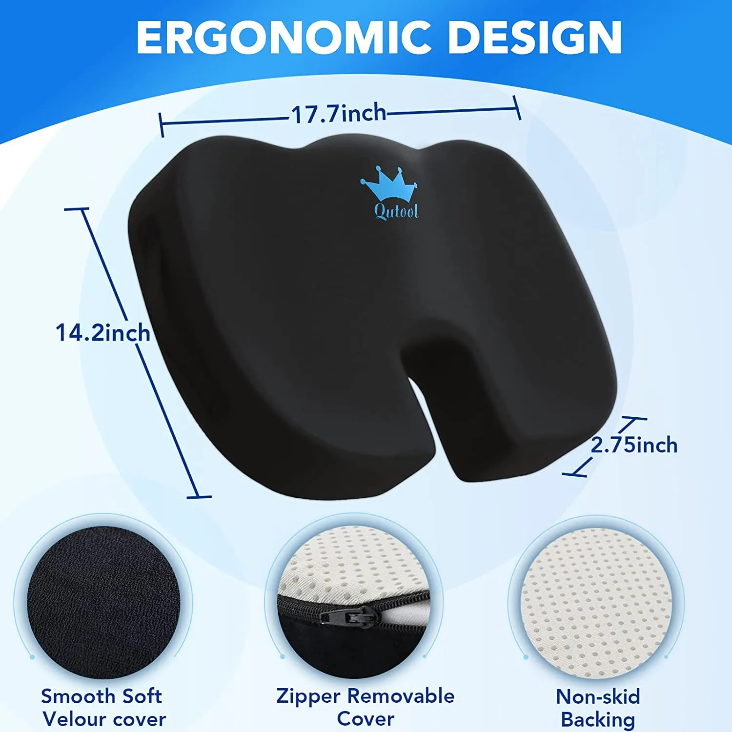 QUTOOL Memory Foam Seat Cushion for Office Chair Coccyx Cushion