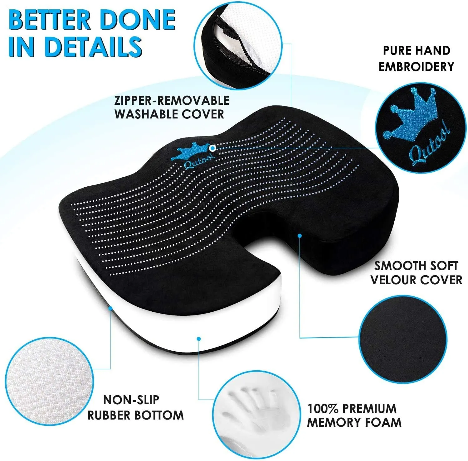 QUTOOL Memory Foam Seat Cushion for Office Chair Coccyx Cushion