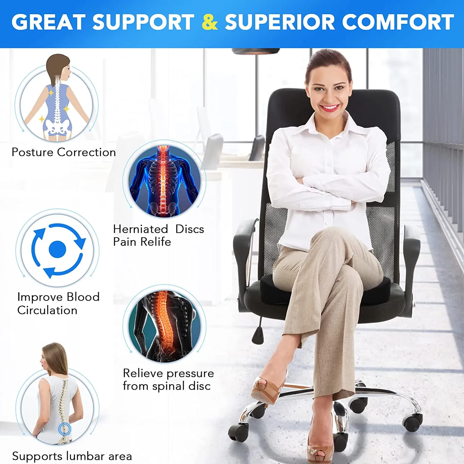 QUTOOL Memory Foam Seat Cushion for Office Chair Coccyx Cushion