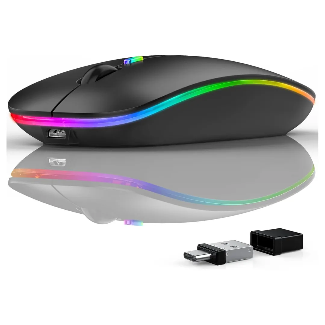 Rechargeable Ergonomic Wireless Bluetooth Mouse With LED Lights