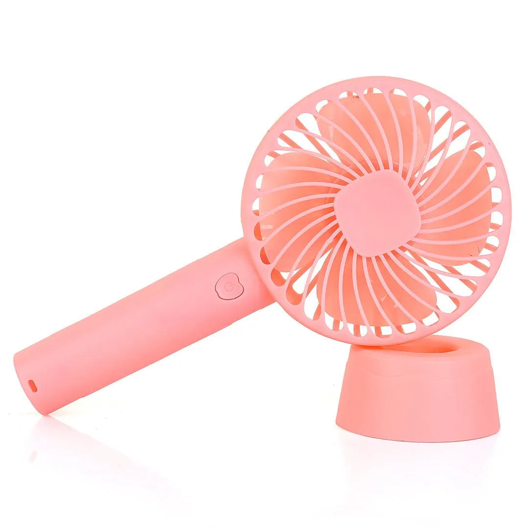 Rechargeable Mini Usb Hand Fan   Base   Battery- Pink