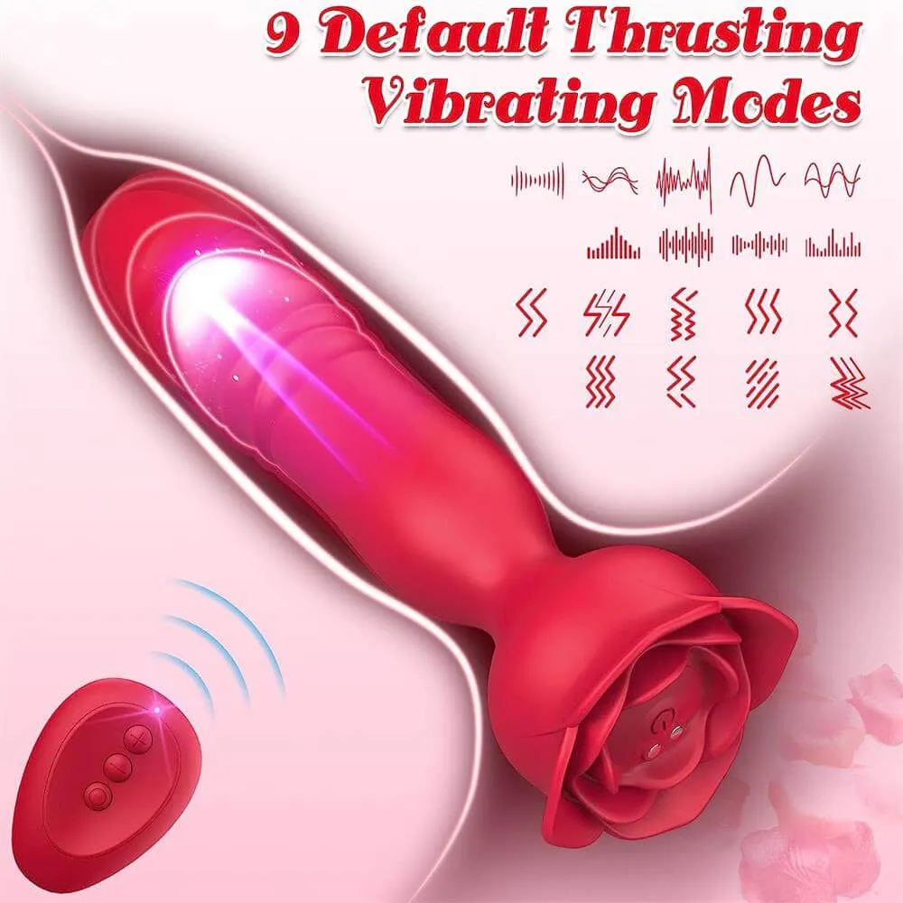 Remote Control Vibrating & Realistic Thrusting Dildo with Rose Base