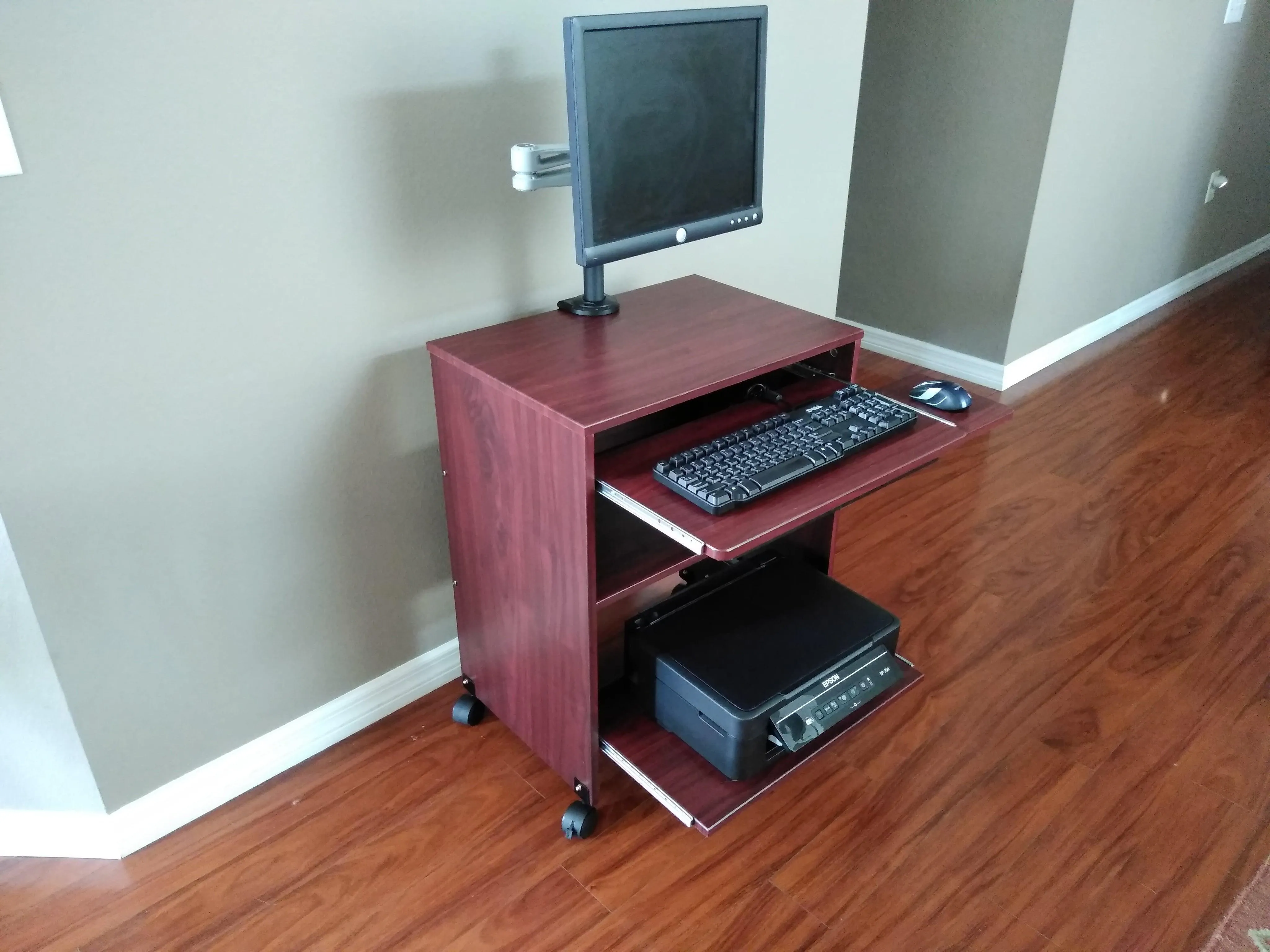 S2326 24" Compact Small Computer Desk with keyboard tray, sliding printer shelf & mouse tray. Small spaces, Home-Office.