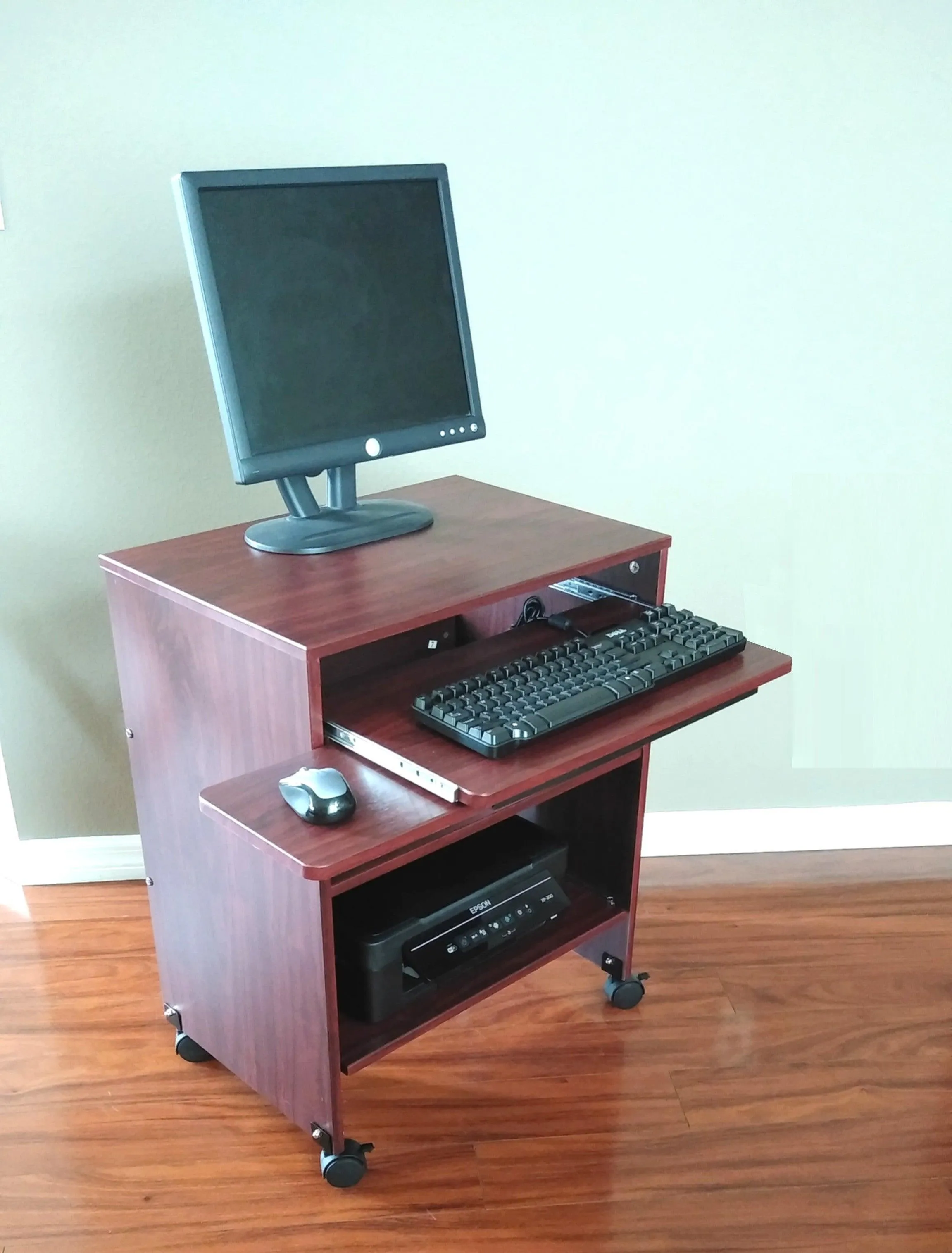 S2326 24" Compact Small Computer Desk with keyboard tray, sliding printer shelf & mouse tray. Small spaces, Home-Office.