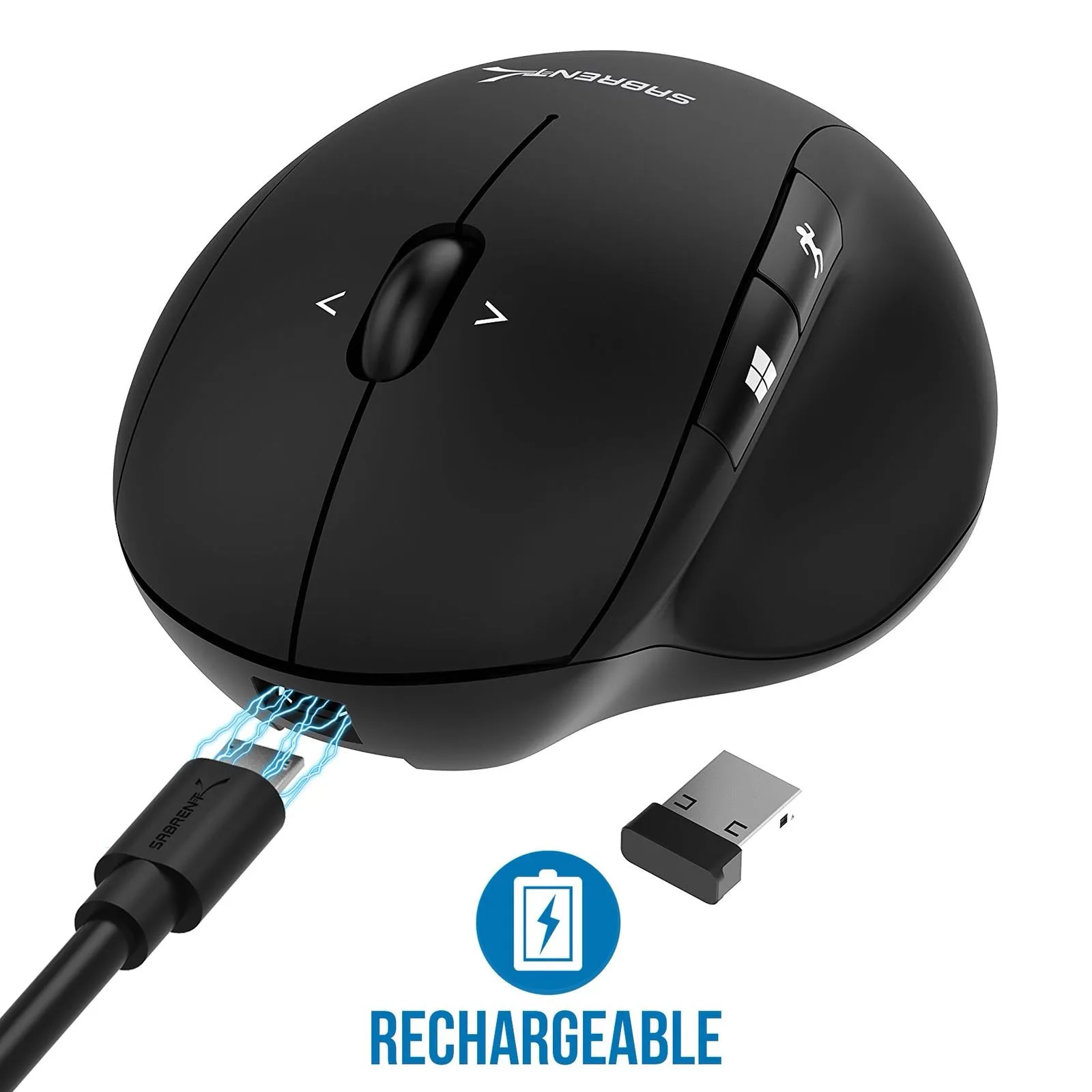 Sabrent Ergonomic 2.4GHz Wireless rechargeable mouse with 4D function