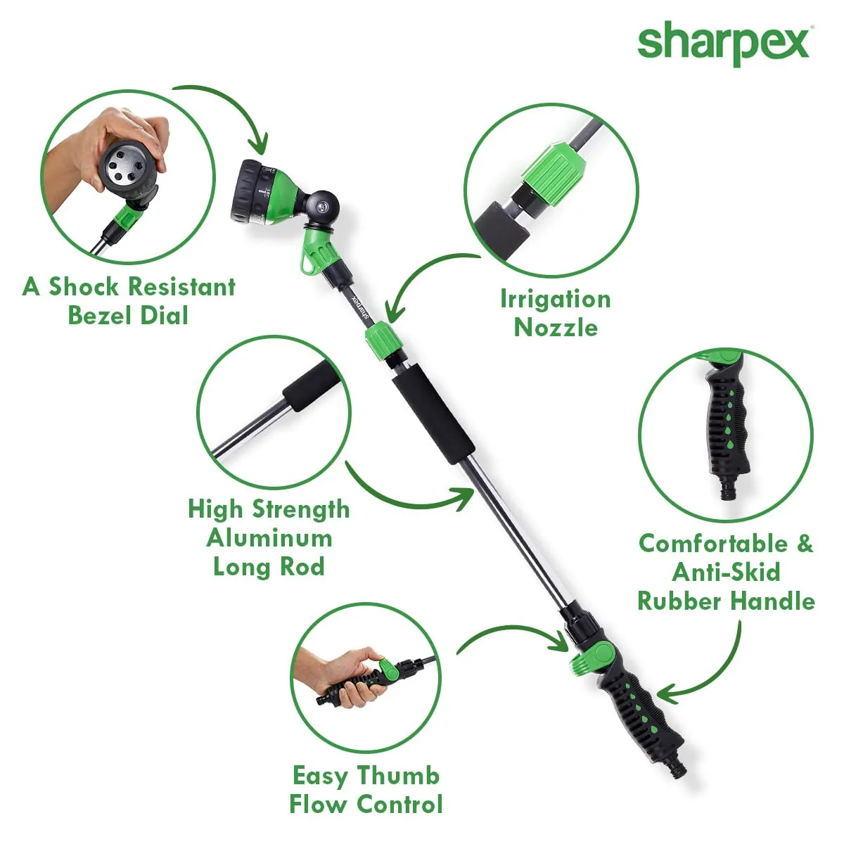 Sharpex 120 cm Long Telescopic Watering Wands for Gardening | 180° Adjustable Ratcheting Head | Heavy Duty 6 Adjustable Watering Patterns Nozzle Spray for Watering Plants, Lawns, Gardens, Washing Car