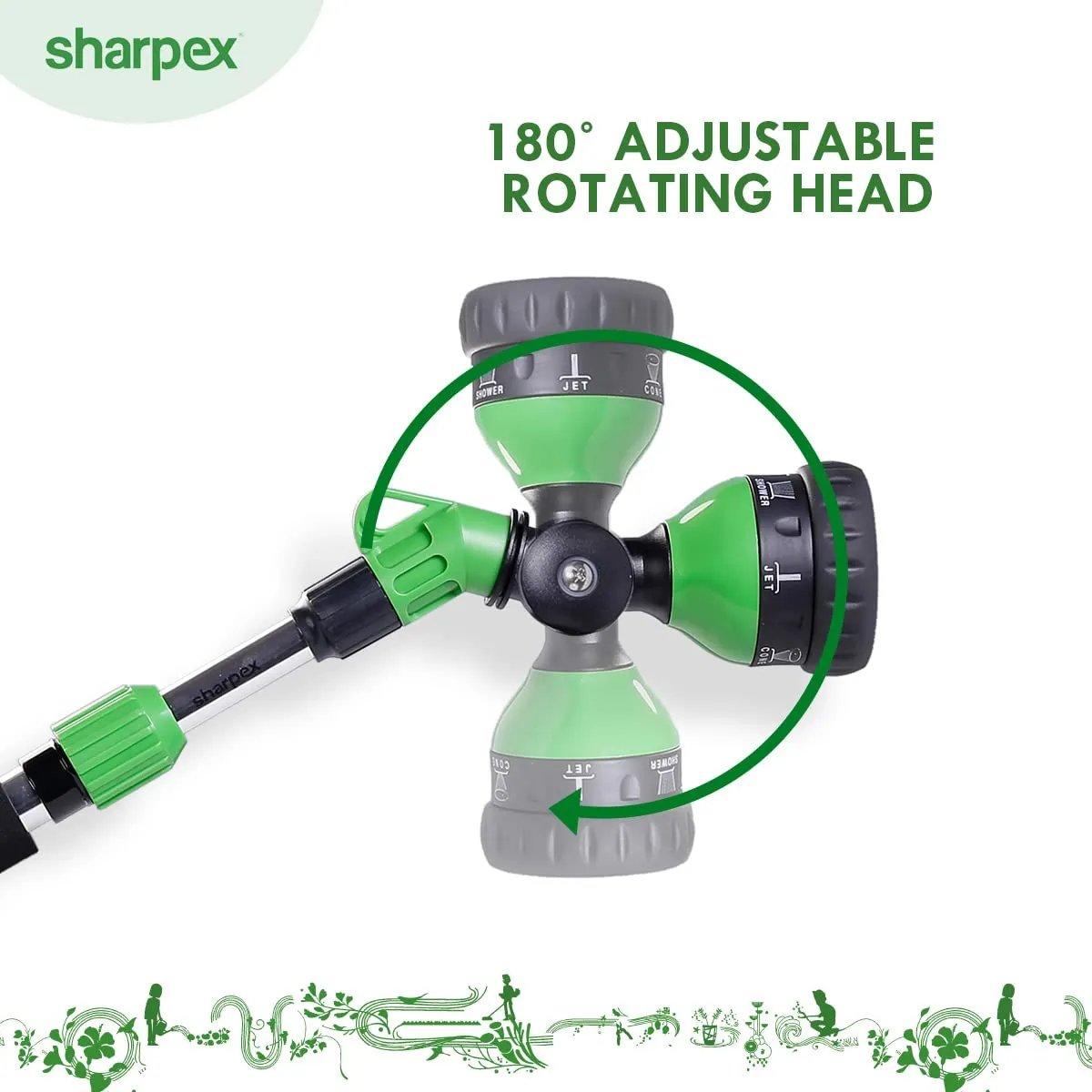 Sharpex 120 cm Long Telescopic Watering Wands for Gardening | 180° Adjustable Ratcheting Head | Heavy Duty 6 Adjustable Watering Patterns Nozzle Spray for Watering Plants, Lawns, Gardens, Washing Car