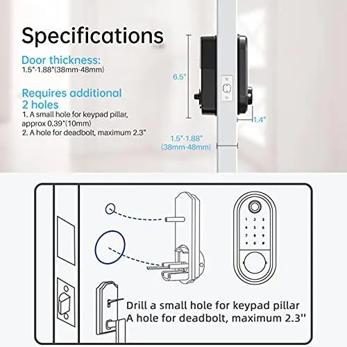 Smart Lock, Keyless Entry Deadbolt Door Lock, SMONET Electronic Bluetooth with Biometric Fingerprint, Keys, IC Card, Touchscreen Keypad,Auto Lock,Remote Share, APP Control for Home,Office,Apartment