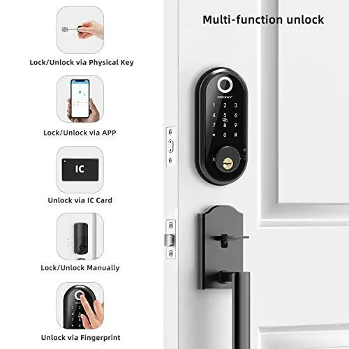 Smart Lock, Keyless Entry Deadbolt Door Lock, SMONET Electronic Bluetooth with Biometric Fingerprint, Keys, IC Card, Touchscreen Keypad,Auto Lock,Remote Share, APP Control for Home,Office,Apartment