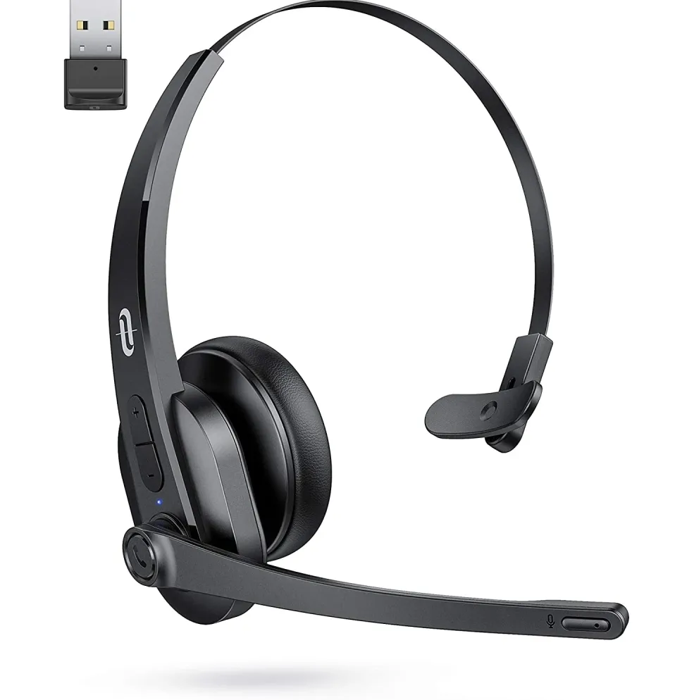 TaoTronics 34h Playtime Lightweight Bluetooth Wireless Mono Headset with AI Noise Reduction Technology TT-BH041