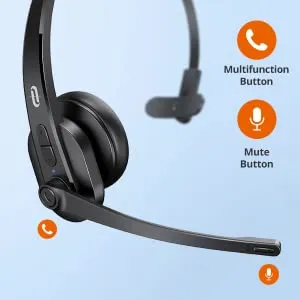 TaoTronics 34h Playtime Lightweight Bluetooth Wireless Mono Headset with AI Noise Reduction Technology TT-BH041