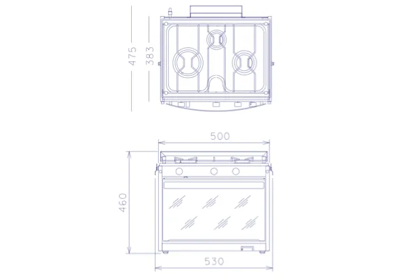 Techimpex Mariner 3 Cooker - 3 Burner Hob, Oven & Grill, Pan Clamps, Gimbals - Stainless Steel Oven Interior