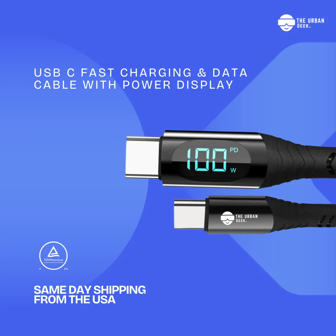 TheUrbanGeek USB C Fast Charging & Data Cable with Power Display (100W)