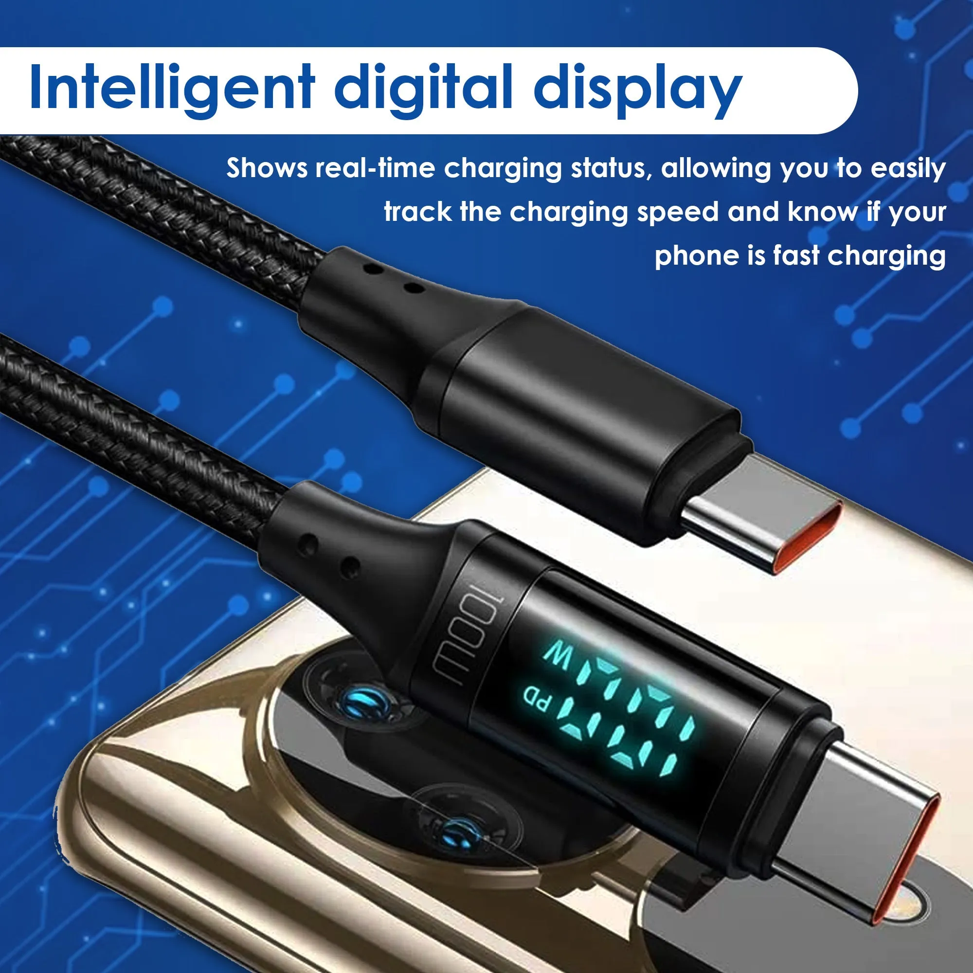 TheUrbanGeek USB C Fast Charging & Data Cable with Power Display (100W)