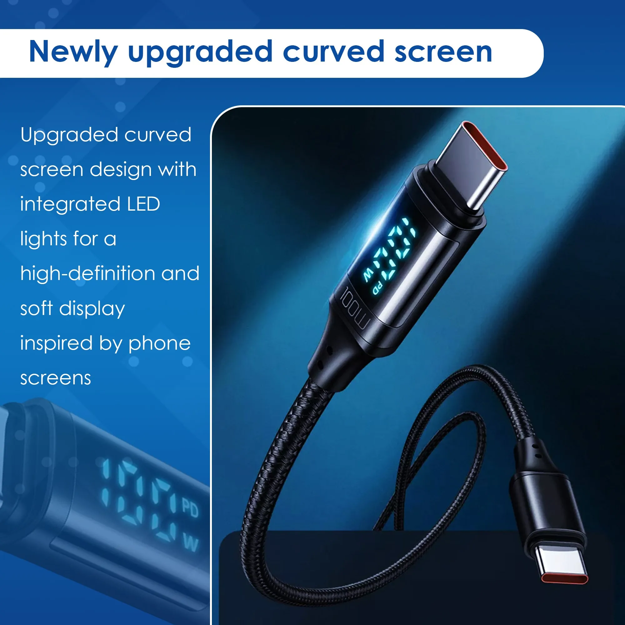 TheUrbanGeek USB C Fast Charging & Data Cable with Power Display (100W)