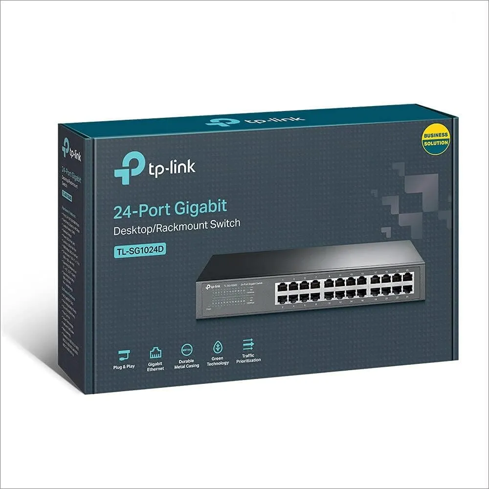 TP-Link 24-Port Gigabit Ethernet Switch, Rack-Mount/Desktop, Steel Case(TL-SG1024D)