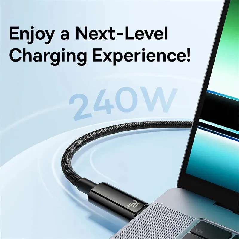 Unleash the Power: Baseus 240W USB Type C Cable - Lightning-Fast Charging Speeds for iPhone 15, Realme, Samsung S23, MacBook, PC!