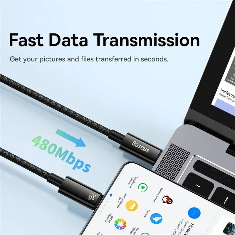 Unleash the Power: Baseus 240W USB Type C Cable - Lightning-Fast Charging Speeds for iPhone 15, Realme, Samsung S23, MacBook, PC!