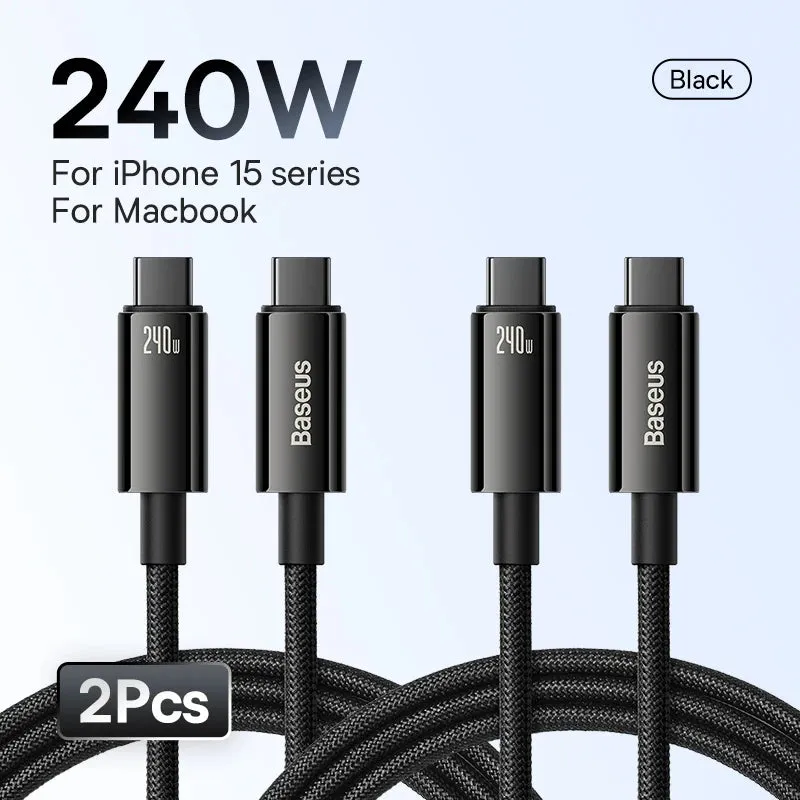 Unleash the Power: Baseus 240W USB Type C Cable - Lightning-Fast Charging Speeds for iPhone 15, Realme, Samsung S23, MacBook, PC!