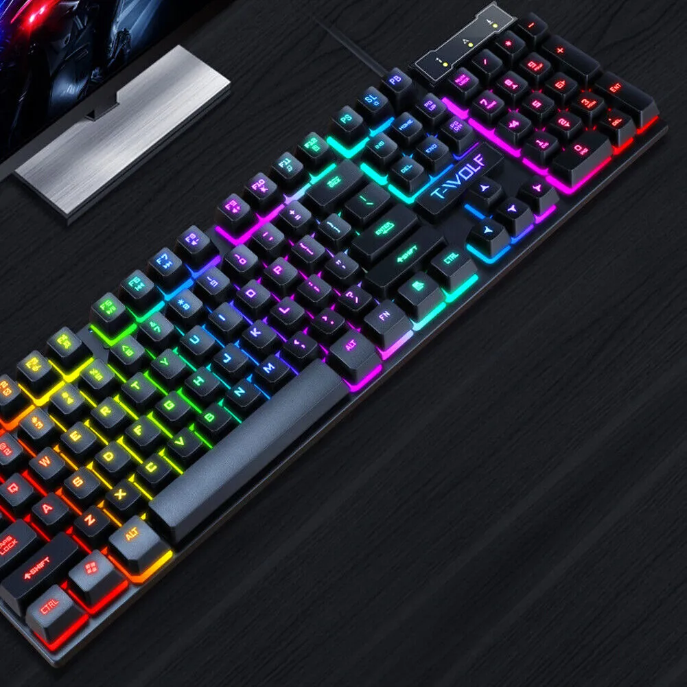 US 1-2 Set of Gaming Keyboard and Mouse Combo RGB LED Backlight Ergonomic TF200