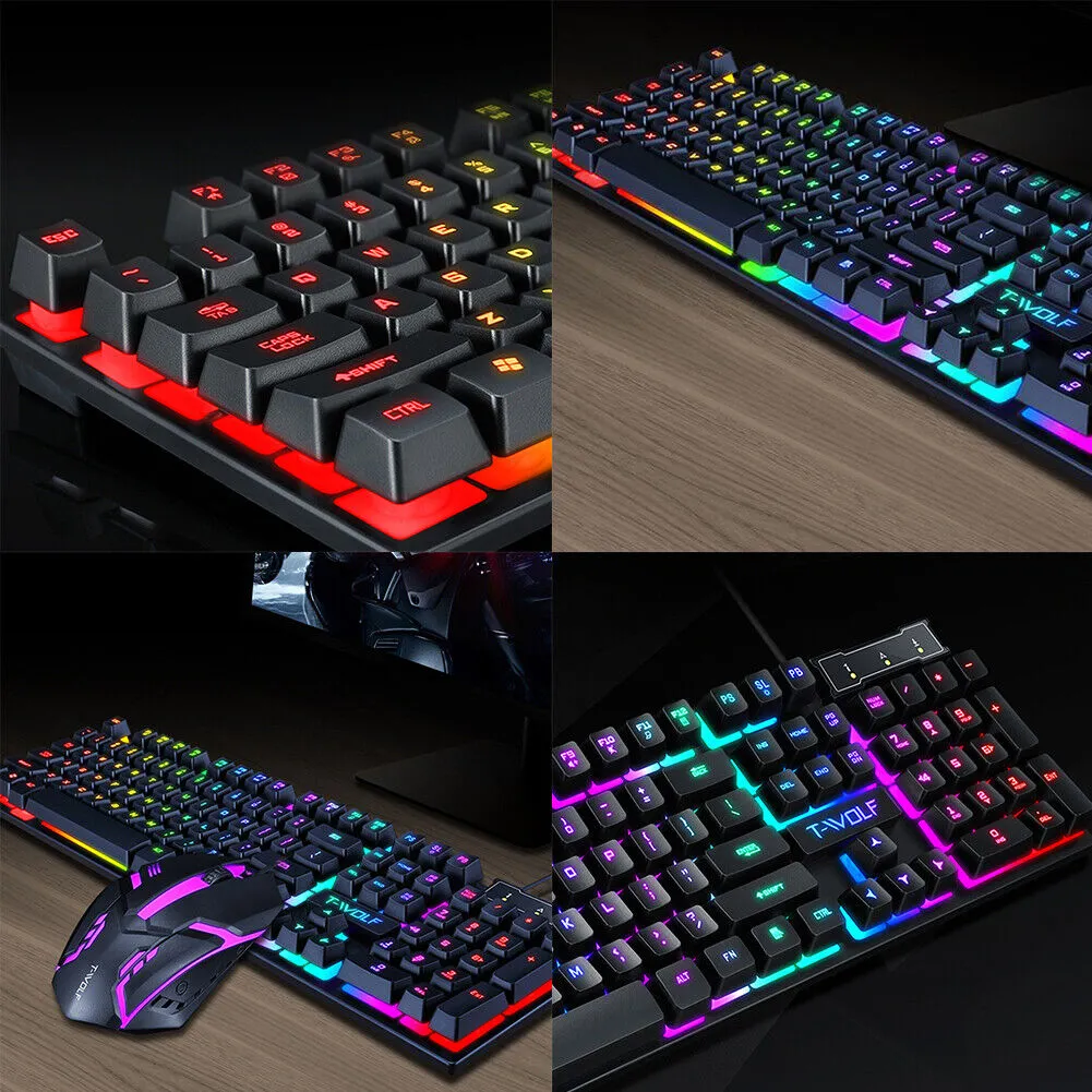 US 1-2 Set of Gaming Keyboard and Mouse Combo RGB LED Backlight Ergonomic TF200