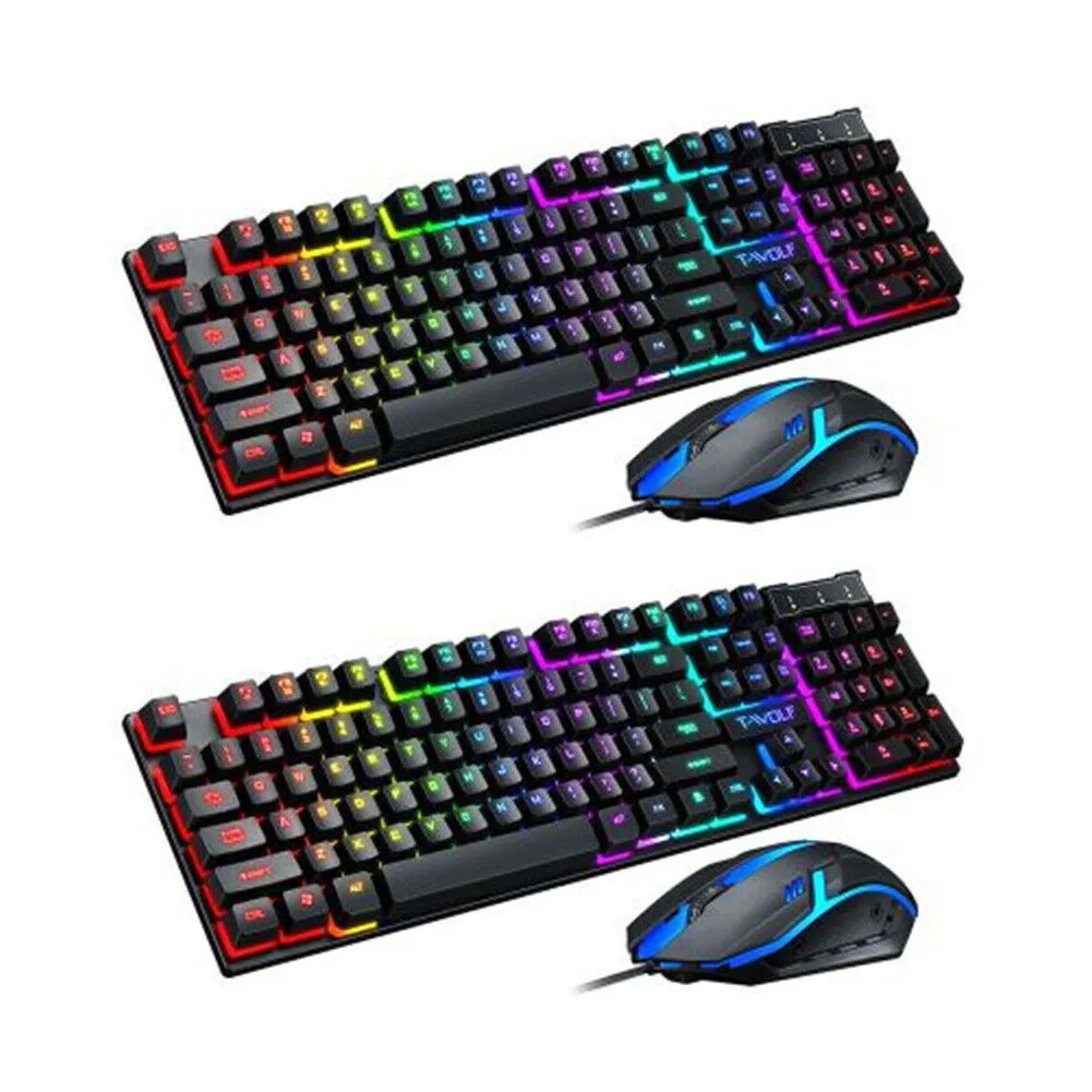 US 1-2 Set of Gaming Keyboard and Mouse Combo RGB LED Backlight Ergonomic TF200