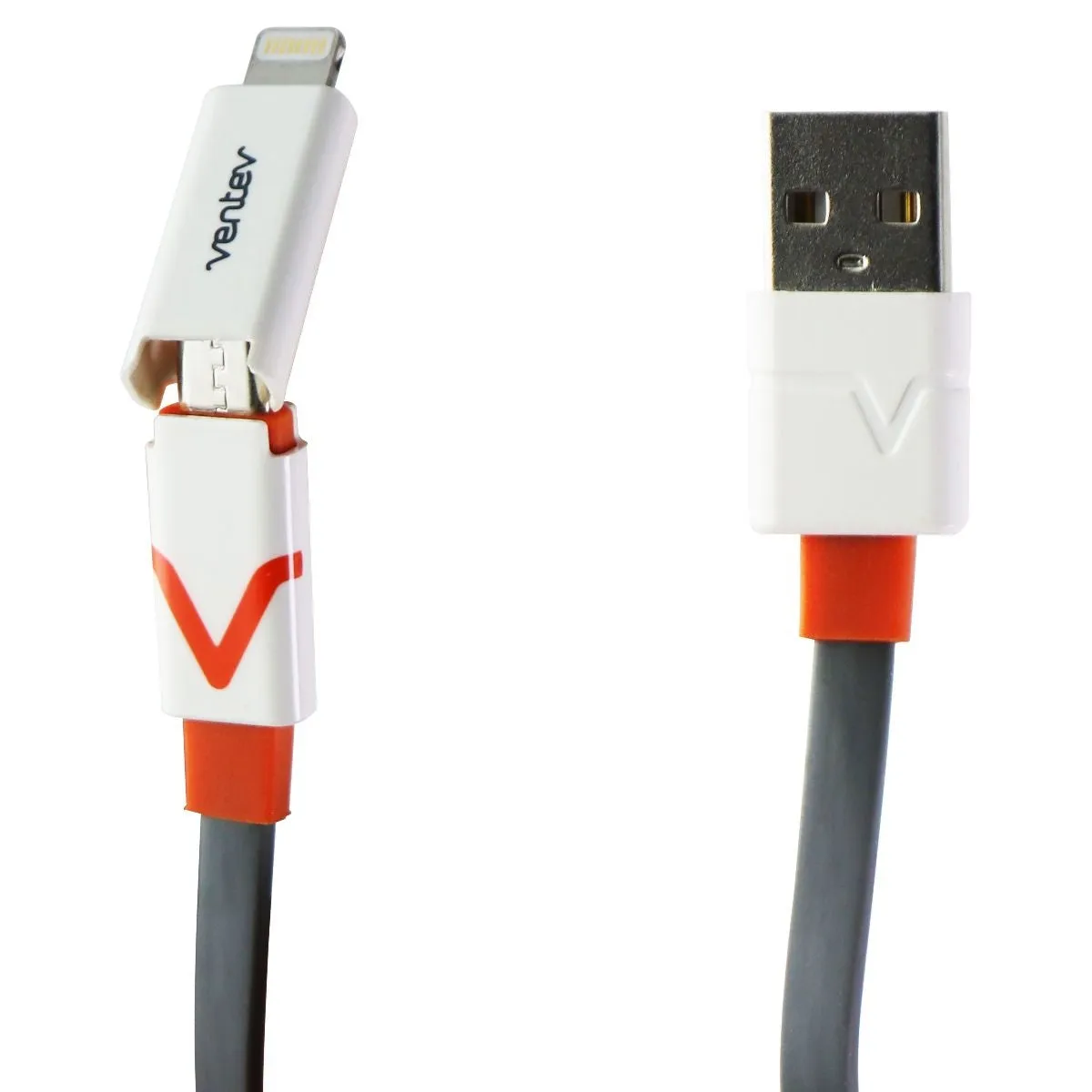 Ventev (3-Ft) Micro-USB and Lightning 8-Pin Switch Tip USB Cable - Gray/Orange