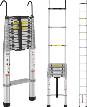 Vevor 18.5' Telescoping Aluminum Ladder 400 Lbs. Capacity Individual Step Locks New