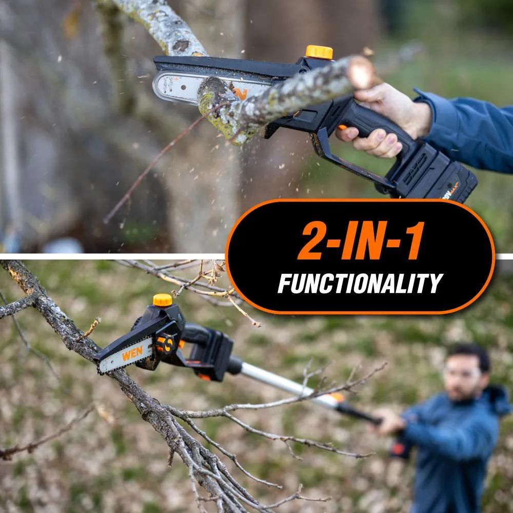 WEN 20752BT 2-In-1 20V Max Cordless Brushless Pole Saw and Mini Chainsaw (Tool Only – Battery and Charger Not Included)