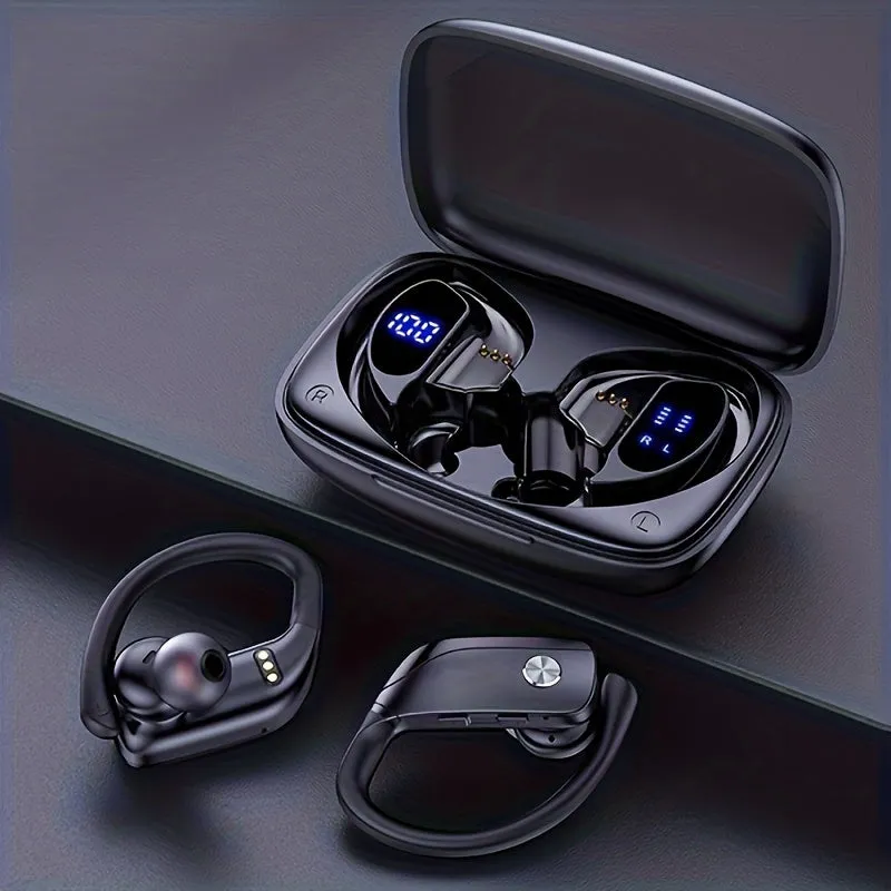 Wireless Headphones With Built In Microphone, Stereo Surround Sound Headphones With Earhook, Long Standing Playback Sports Headphones With LED Display, Fitness Noise-canceling Headphones