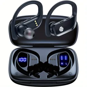 Wireless Headphones With Built In Microphone, Stereo Surround Sound Headphones With Earhook, Long Standing Playback Sports Headphones With LED Display, Fitness Noise-canceling Headphones