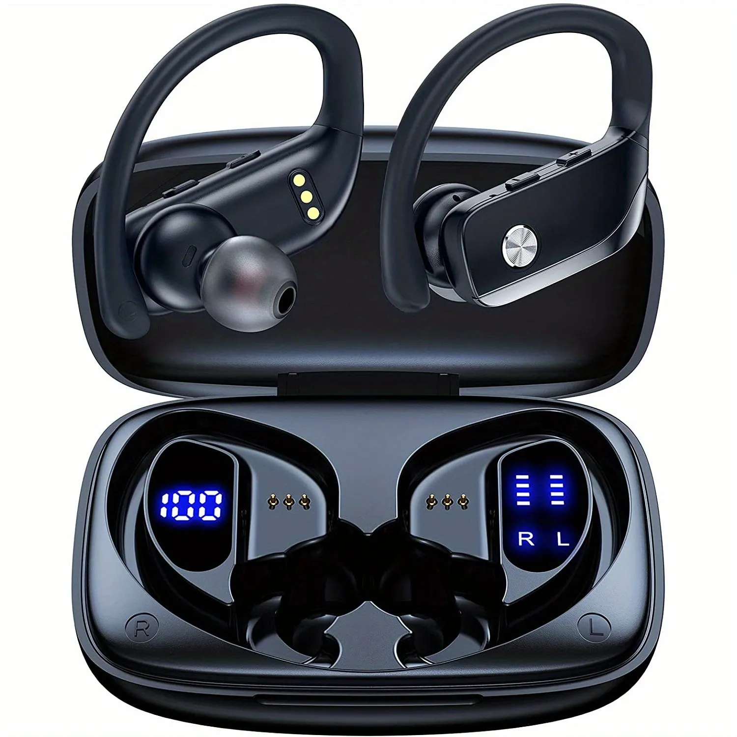 Wireless Headphones With Built In Microphone, Stereo Surround Sound Headphones With Earhook, Long Standing Playback Sports Headphones With LED Display, Fitness Noise-canceling Headphones