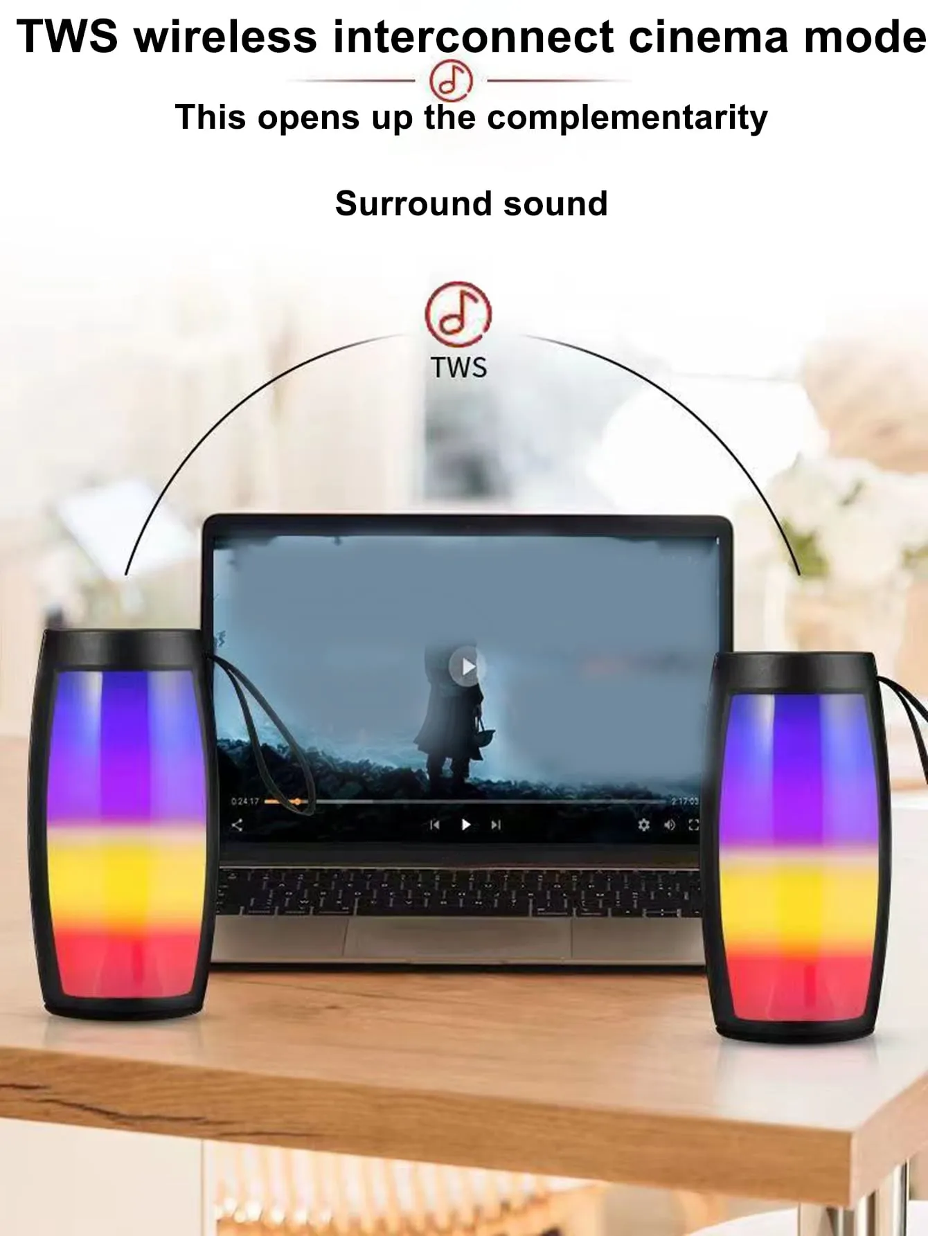 Wireless Stereo Speaker, Waterproof Design, TWS Stereo Subwoofer Rod Hands